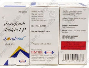 Natco Sorafenib Sorafenat 200mg*120 tablet Karsinoma hepatocellular, karsinoma sel ginjal, kanker tiroid, tumor stromal gastrointestinal, tumor desmoid, angiosarcoma, tumor fibrosis tunggal,